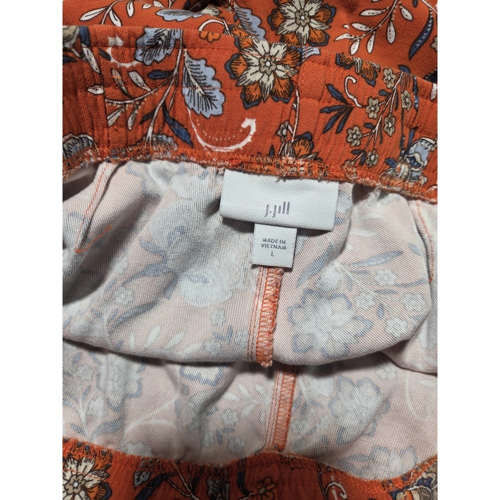 J. Jill Zinnia L P Orange Floral Paisley Shorts tie waist boho tassel large - Picture 4 of 5